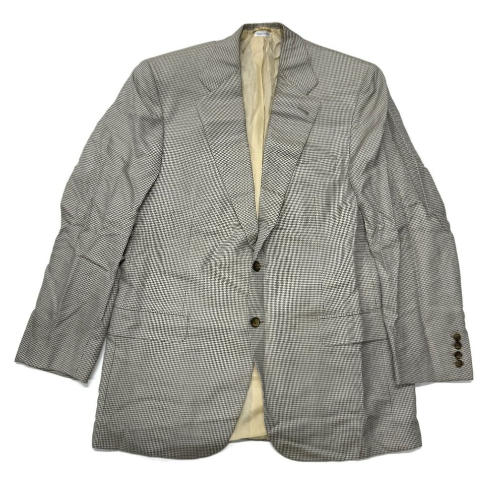 Brioni Blazer 42R Wool & Silk Nomentano Jacket Surgeon Cuff Beige Houndstooth